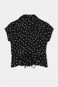 Drop by TrendyolMilla Black Shirt Collar lace Detailed Polka Dot buttoned Blouse - Image 6