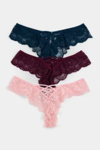 TRENDYOLMİLLA PINK-Multicolored 3 Sets Lace brazilian Knitting Panties