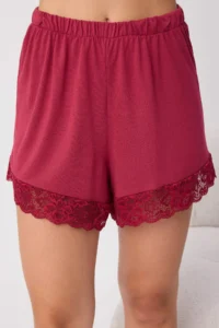TRENDYOLMİLLA Burgundy 4 Sets Lace Detailed Viscose Knitting Pajama Set - Image 4