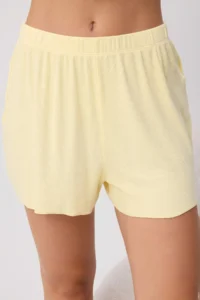 TRENDYOLMİLLA Yellow Lace and Rose Accessory Detailed Ribbed OF shorts Knitting Pajama Set - Image 3