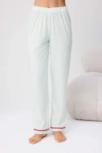 TRENDYOLMİLLA MINT 3 Sets Checkered Cherry Stripe Detailed Knitting Pajama Set - Image 4