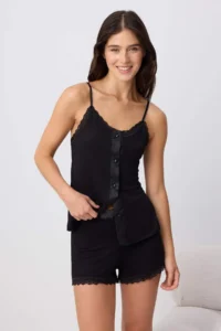 TRENDYOLMİLLA Black 4 Sets Lace and Satin Detailed Viscose Knitting Pajama Set - Image 3