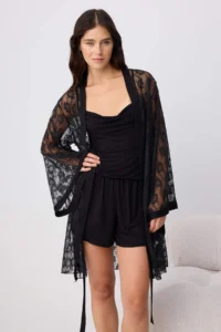 TRENDYOLMİLLA Black 4 Sets Lace Detailed Viscose Knitting Pajama Set - Image 4