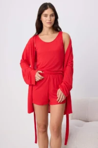 TRENDYOLMİLLA Red 3 Sets Viscose Knitting Pajama Set