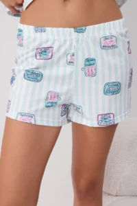 TRENDYOLMİLLA BLUE-Multicolored Patterned Striped Frilly Knitting Pajama Set - Image 3