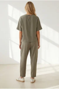 Olalook Women's Khaki Loose Fit Bottom Top Woven Modal Suit - Image 5