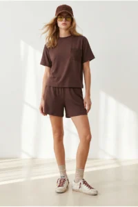 Olalook Women's Brown Lace Detailed Flowy Top and Bottom Suit - Image 2