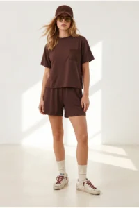 Olalook Women's Brown Lace Detailed Flowy Top and Bottom Suit - Image 3