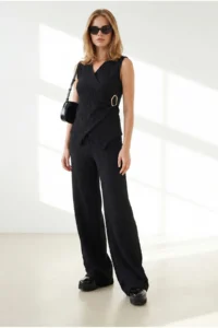 Olalook Women's Black Bottom-Upper Textured Wrap Suit