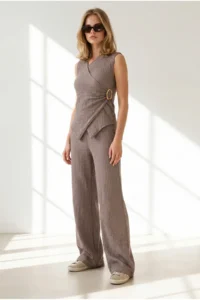 Olalook Women's Mink Bottom and Top Textured Wrap Suit - Image 4