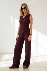 Olalook Women's Plum Bottom and Top Textured Wrap Suit