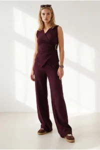 Olalook Women's Plum Bottom and Top Textured Wrap Suit - Image 2