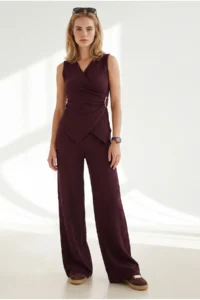 Olalook Women's Plum Bottom and Top Textured Wrap Suit - Image 3