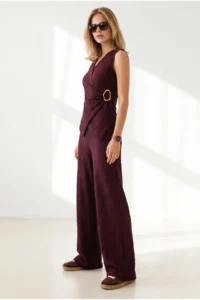 Olalook Women's Plum Bottom and Top Textured Wrap Suit - Image 4