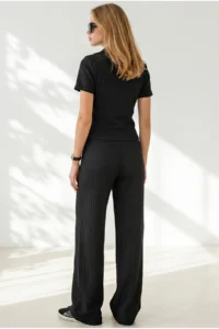 Olalook Women's Black Top Shirt Bottom Trousers Ruffle Suit - Image 6
