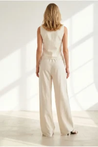 Olalook Women's Cream Lined Vest Trousers Linen Suit - Image 6
