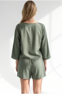 Olalook Women's Khaki Woven Viscose Jacket Shorts Suit - Image 5