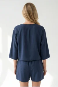 Olalook Women's Navy Blue Woven Viscose Jacket Shorts Suit - Image 5