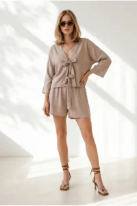 Olalook Women's Stone Woven Viscose Jacket Shorts Set - Image 2
