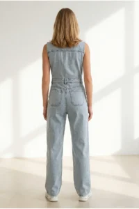 Olalook Women's Light Blue Sleeveless Pocket Denim Jumpsuit - Image 5