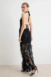 TRENDYOLMİLLA Black shift/Plain Cut Maxi Knitting Evening Gown & Graduation Dress - Image 2
