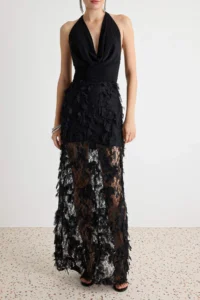 TRENDYOLMİLLA Black shift/Plain Cut Maxi Knitting Evening Gown & Graduation Dress - Image 4
