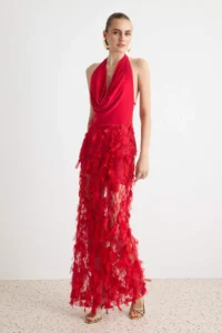 TRENDYOLMİLLA Red shift/Plain Cut Maxi Knitting Evening Gown & Graduation Dress