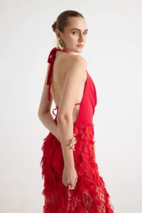 TRENDYOLMİLLA Red shift/Plain Cut Maxi Knitting Evening Gown & Graduation Dress - Image 2
