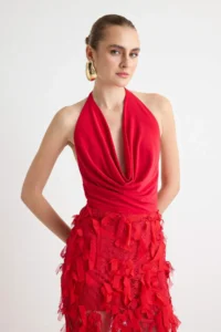 TRENDYOLMİLLA Red shift/Plain Cut Maxi Knitting Evening Gown & Graduation Dress - Image 3