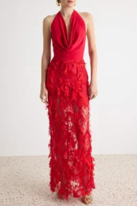TRENDYOLMİLLA Red shift/Plain Cut Maxi Knitting Evening Gown & Graduation Dress - Image 4