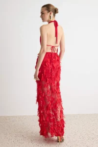 TRENDYOLMİLLA Red shift/Plain Cut Maxi Knitting Evening Gown & Graduation Dress - Image 5
