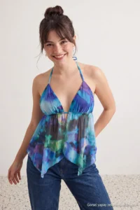 TRENDYOLMİLLA Multicolored Batik Sleeveless Knitting Tulle Blouse - Image 2