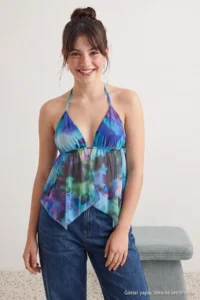 TRENDYOLMİLLA Multicolored Batik Sleeveless Knitting Tulle Blouse - Image 3