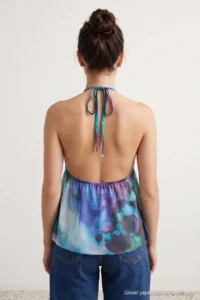TRENDYOLMİLLA Multicolored Batik Sleeveless Knitting Tulle Blouse - Image 4