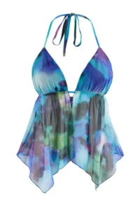 TRENDYOLMİLLA Multicolored Batik Sleeveless Knitting Tulle Blouse - Image 5