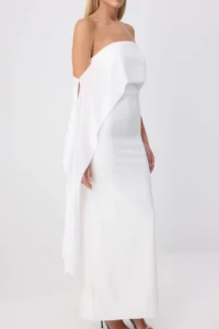 TRENDYOLMİLLA Ecru Carmen Collar Weaving LONG Chic Evening Gown Gece Graduation Dress - Image 3