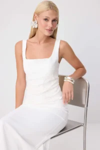 TRENDYOLMİLLA WHITE Flower Applique Detailed Weaving Maxi Evening Gown Gece Graduation Dress - Image 2