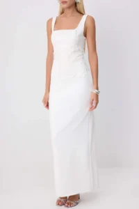 TRENDYOLMİLLA WHITE Flower Applique Detailed Weaving Maxi Evening Gown Gece Graduation Dress - Image 3