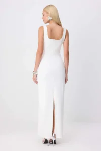 TRENDYOLMİLLA WHITE Flower Applique Detailed Weaving Maxi Evening Gown Gece Graduation Dress - Image 4