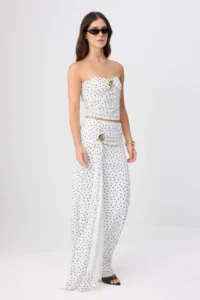 TRENDYOLMİLLA Black-WHITE Polka Dot Accessory Detailed Maxi Knitting Elegant/Evening Skirt - Image 2
