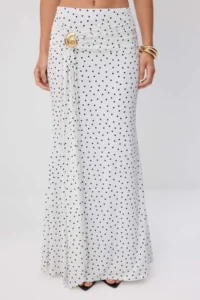 TRENDYOLMİLLA Black-WHITE Polka Dot Accessory Detailed Maxi Knitting Elegant/Evening Skirt - Image 3