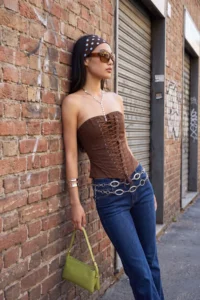 TRENDYOLMİLLA Brown Laced Fitted Strapless Corset Bustier - Image 2