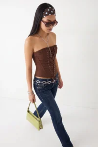 TRENDYOLMİLLA Brown Laced Fitted Strapless Corset Bustier - Image 3