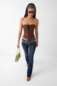 TRENDYOLMİLLA Brown Laced Fitted Strapless Corset Bustier - Image 4
