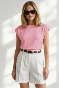 Olalook Women's Pink Padded Modal Basic T-Shirt