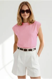 Olalook Women's Pink Padded Modal Basic T-Shirt - Image 2