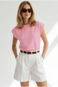 Olalook Women's Pink Padded Modal Basic T-Shirt - Image 3