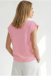 Olalook Women's Pink Padded Modal Basic T-Shirt - Image 4