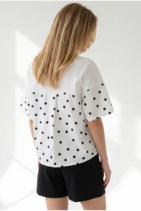 Olalook Women WHITE Puantiye Garnili T-Shirt - Image 5