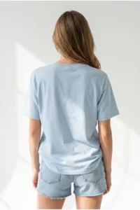 Olalook Women's Baby Blue Pocket Detailed Cotton T-Shirt - Image 5